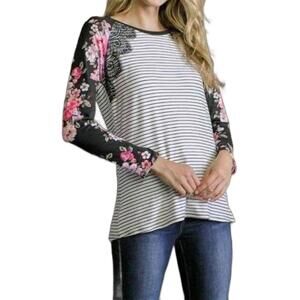 NEW ELLIS floral & striped top in black